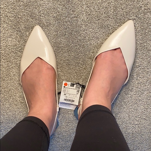 ZARA NWT Ivory Pointy Flat Slingback - Picture 5 of 7